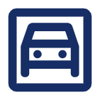 Icon: Quadrat, darin ein Auto von vorne, dunkelblau